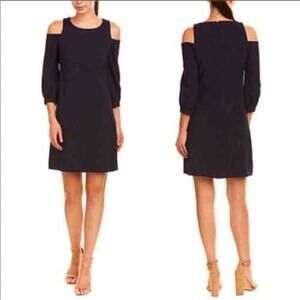 Eliza J. Black Crepe Cold Shoulder Shift Mini Dress Sz 4 NWT